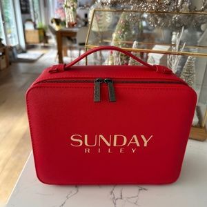 ♥️ SUNDAY RILEY Train Case RED Zipper Bag Cosmetic Case Travel Lunch Box NEW
